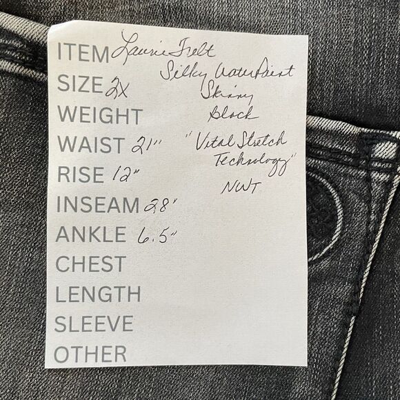 Laurie Felt Pull On Jeans Size 2X Black SILKY WATER PAINT Skinny Stretch NEW - Picture 12 of 12